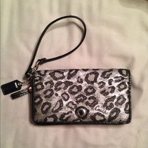 Authentic Coach leopard wristlet