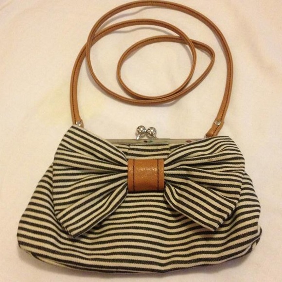 Stripped bow long strapped bag/purse