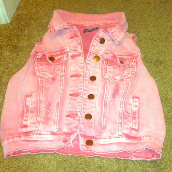 Hot pink denim distressed vest