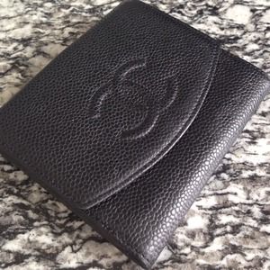 Authentic Chanel black caviar fold wallet