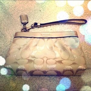 Coach Signature Sparkly Silver Wristlet