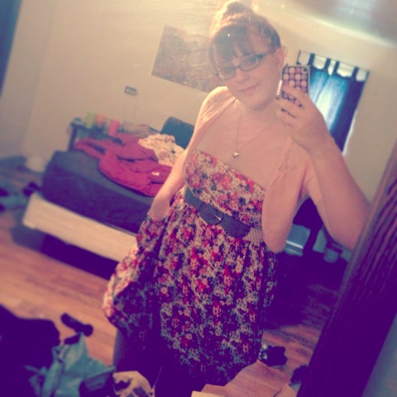 Strapless floral print dress