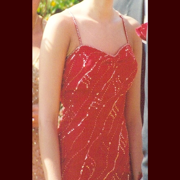 Red beaded open back dress