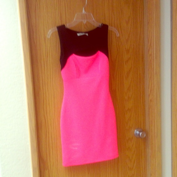Black dipped neon top hot pink dress