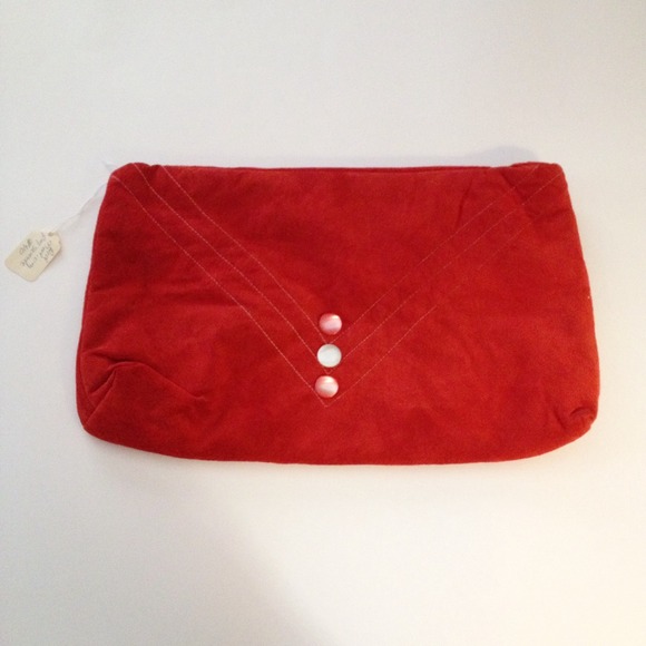 *SALE* VINTAGE DEADSTOCK Handmade Red Suede Clutch
