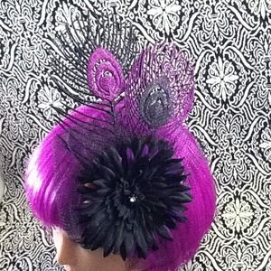 Fancy Hair Flair black &purple with netting &clip.