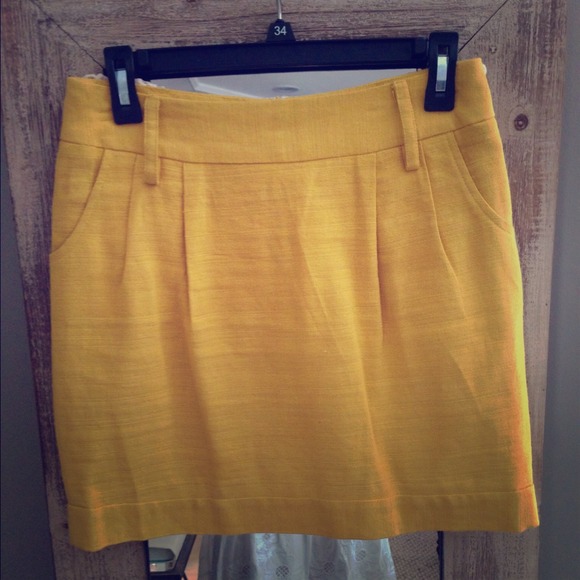 Cute Mustard Yellow Linen Pencil Mini Skirt