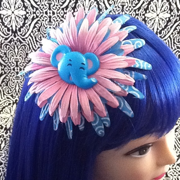 Hair Flair flower pink &blue with cute elephant