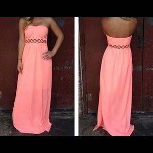 NWOT || Pink Maxi Dress W/ Opened Fabric Waist ||