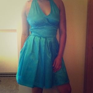 Blue halter top homecoming dress