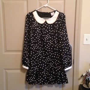 Polka-dot Peter Pan collar long sleeve dress