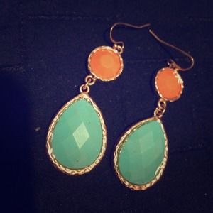 Turquoise/Coral/Gold Earrings