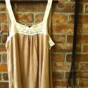 Light brown top with lace neckline