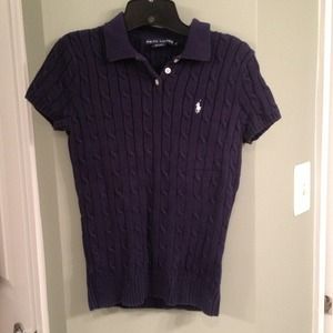 Navy blue short sleeve polo sweater