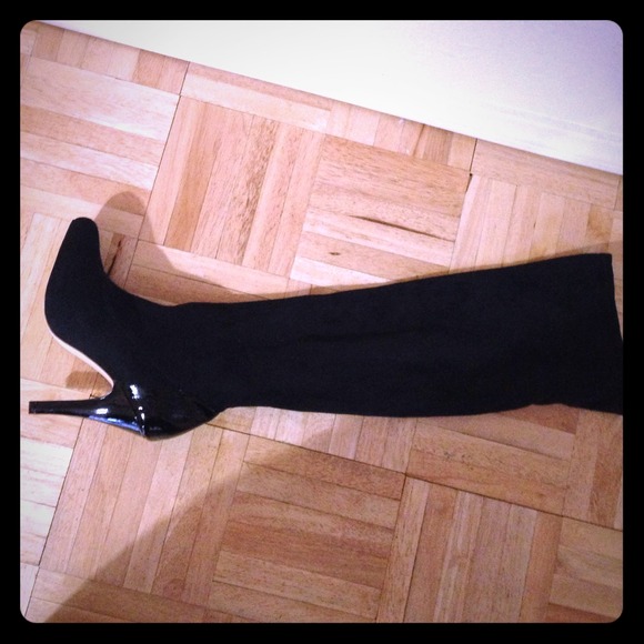 Black micro suede over the knee boots
