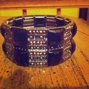 Black and silver stretchy oversized bracelet