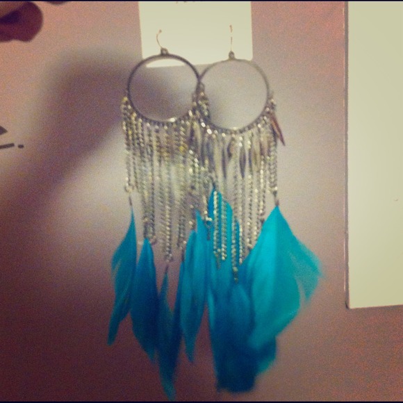 XXI Teal Feathered Gold Earrings!
