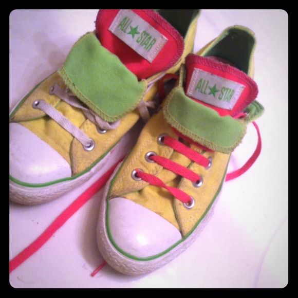 Lime Green/Yellow/Hot Pink Highlighter Converse! - Picture 1 of 4