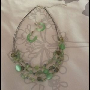 GREEN BEADED, Multi Shades Necklace and Earrings!
