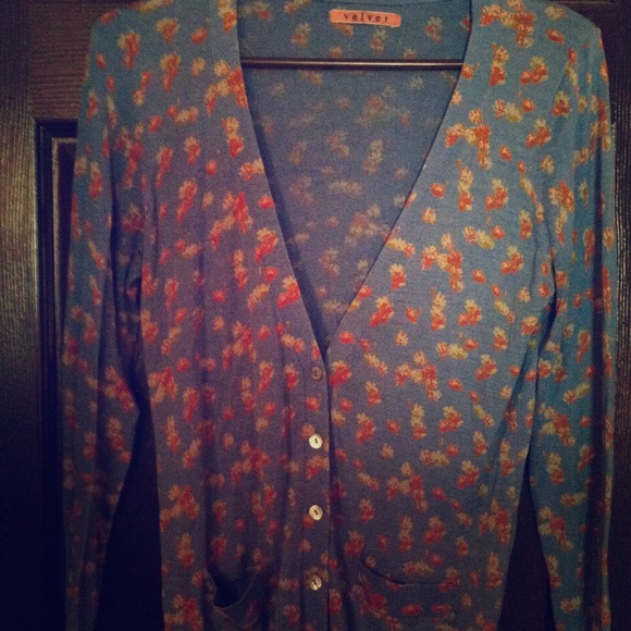 Anthropologie Blue Floral Cardigan