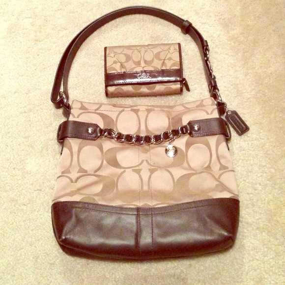 Coach Signature Sateen Chain Bag & Matching Wallet