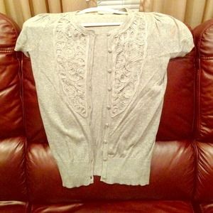 Grey cardigan. Few sequins on embroidery.