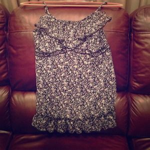 Black and dark purple flowered top.