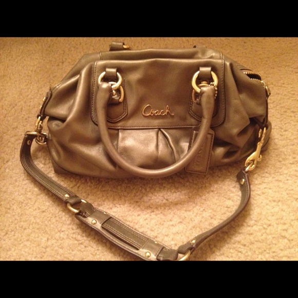 Authentic bronze Coach tote with gold accents.