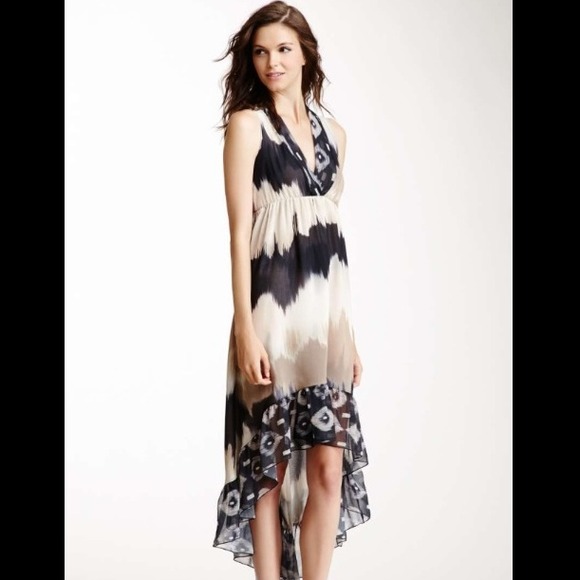 Sweet Pea Printed V-neck  Hi-lo dress.