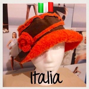 Lorenzo of Italia Accessories - 🇮🇹Brown Italian suede hat w/orange flower detail Lorenzo of Italia Accessories - 🇮🇹Brown Italian suede hat w/orange flower detail