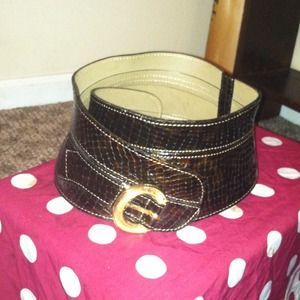 brown shiny snake skin belt
