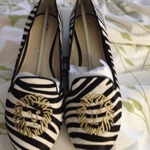 Anne Klein Zebra Print Real Fur Flat