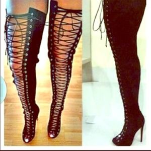 Piarry lace up thigh high boots ....