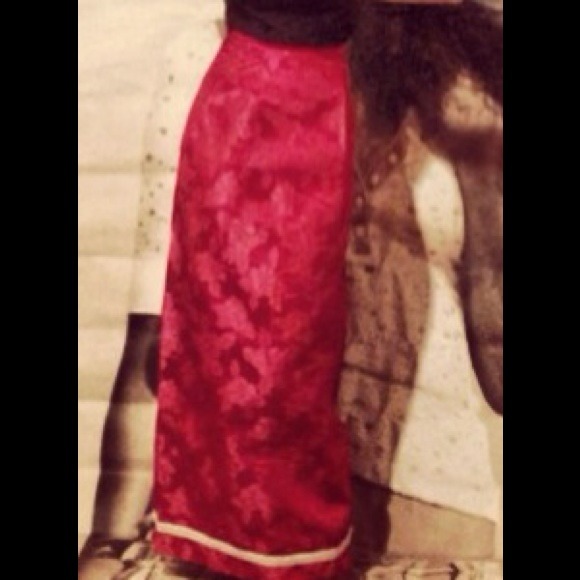 Vintage Hibiscus Print Floor Length Handsewn Skirt