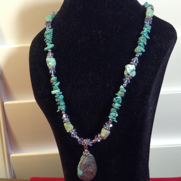 Turquoise Necklace and Pierced earrings.