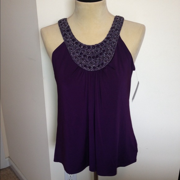 SOLD.  Plum, embellished, sleeveless top