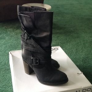Aldo leather mid calf boot black Sz 6.