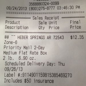 Receipt from post office 9 24 13