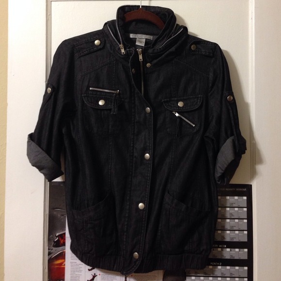 CHARLOTTE RUSSE DEMIN BLOUSE WITH HOOD.