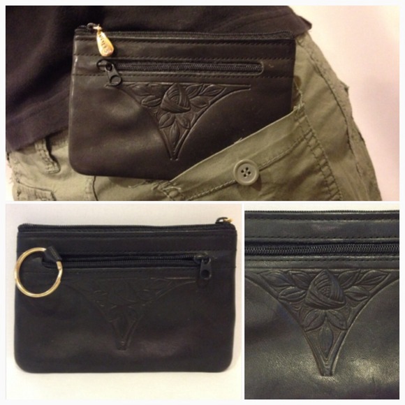 Rolfs Black Leather Key Ring Coin Purse