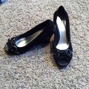 Sperry Black suede wedges