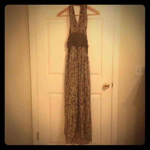 Super fun leaf print halter dress