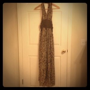 Super fun leaf print halter dress