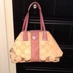 Tan and pink Coach purse