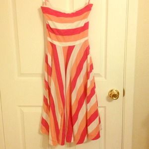 Pink, orange, white striped dress.