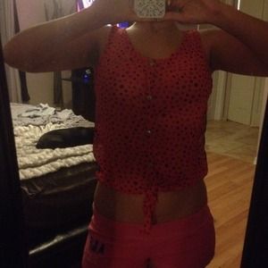 Polka dot tie up shirt