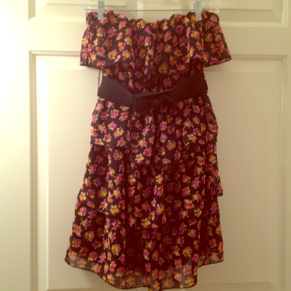 Floral Strapless Tiered/Ruffle Dress W/Bow Belt - Picture 1 of 4