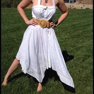 Miss Sixty White Eyelet Belted Asymmetrical Halter