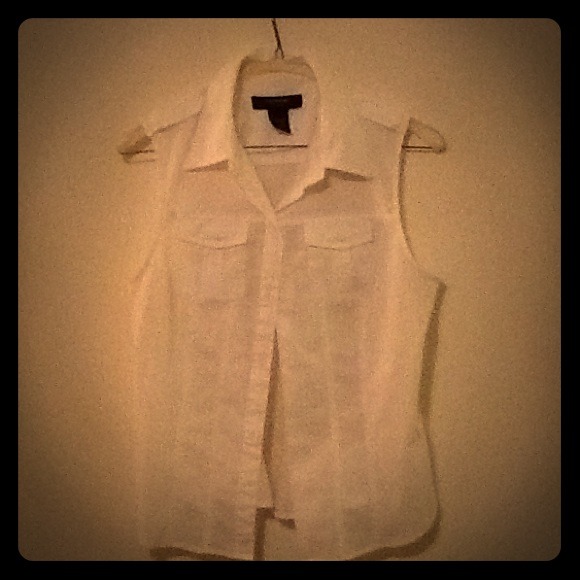 Sleeveless White Button Down