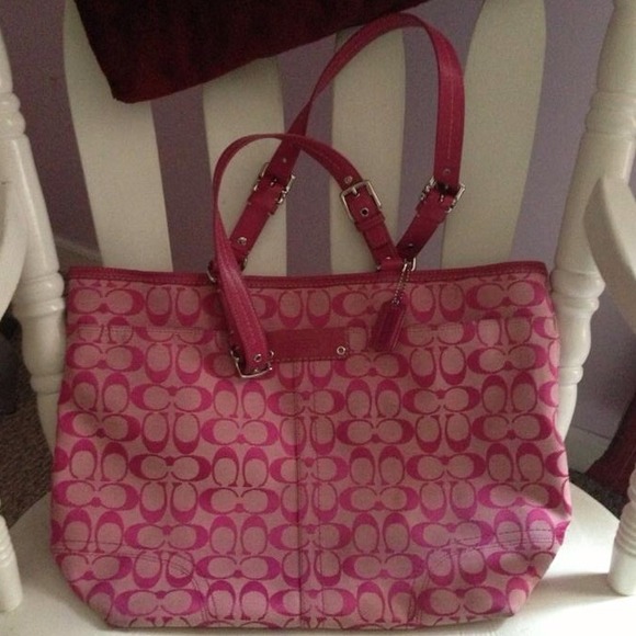 Coach Handbags - Coach Signature Jacquard vivid pink Tote Handbag